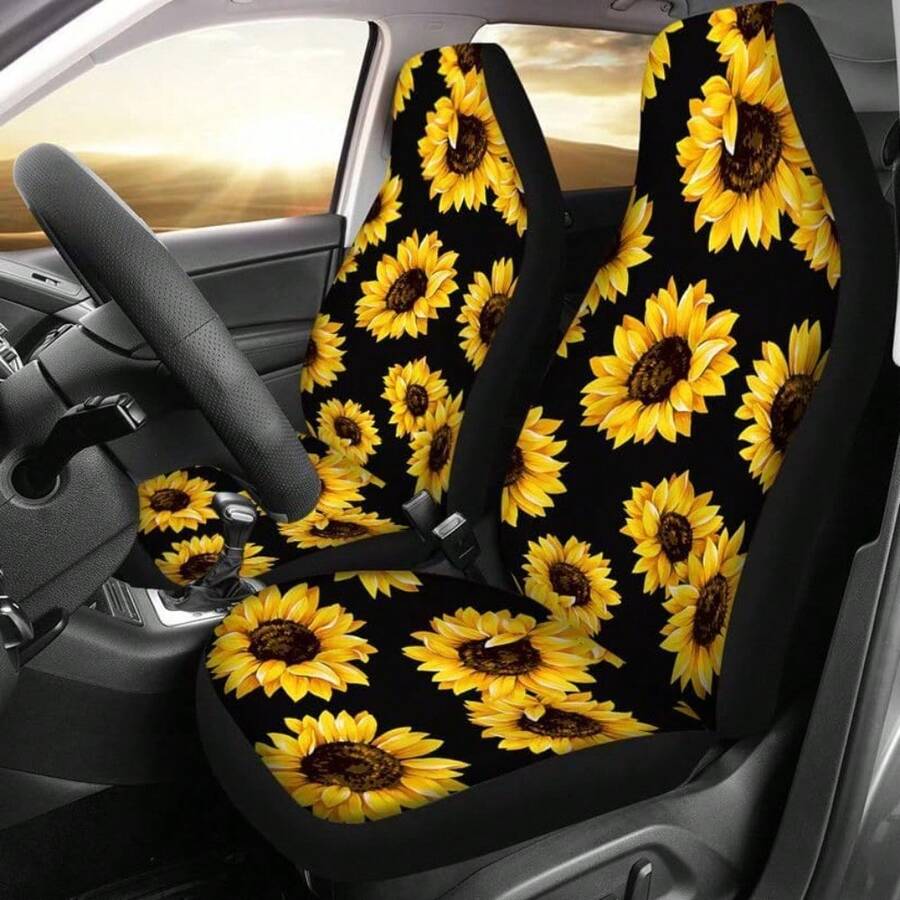 Car Front Seat Covers, Universal Sunflower PrintingCar Seat Protector Seat Cushion Full Cover Fit Most Car,Truck,SUV,Van (Sunflower-2PC) - 預設 - 查看 1