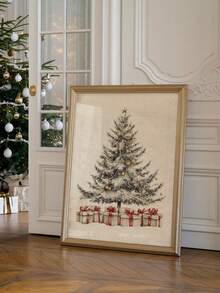 1 pieza Impresión de arte en lienzo de Navidad, decoración navideña para el hogar, póster de estilo vintage para sala de estar, dormitorio, pasillo - Sin marco