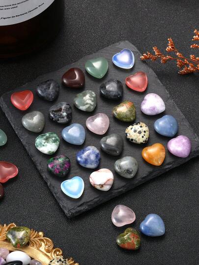 Conjunto de Cristais Naturais e Pedras de Cura a Granel, Presentes de Corações de Gemas, Pedras Preciosas, Corações de Cristal, Pedras Polidas de Bolso, Pedras de Chakra, Ametista, Quartzo Rosa, Reiki, Presentes de Natal para Mulheres e Homens 1,5 cm