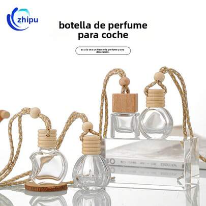 Botella de aromaterapia transparente para coche, botella vacía de aromaterapia con colgante de cuerda, botella de vidrio con fragancia volátil, botella de aromaterapia de vidrio