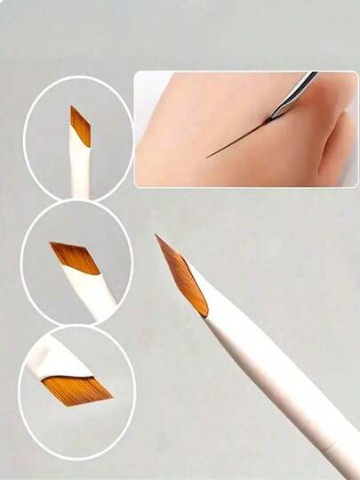 2/1pc Precise Angled Eyeliner Brush & Eyebrow Brush, Shallow Beige Nylon Eyebrow Brush Suitable For All Makeup Users, Precise Angled Eyeliner Brush With Sickle-Shaped Ultra-Thin Slanted Tip, Suitable For Delicate Eye Makeup, Essential Makeup Tool