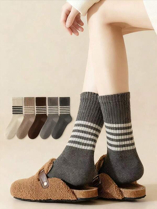 1 Paar Damensocken mit minimalistischer Muschelstruktur und mittlerer Wadenlänge, graue, lässige, einfarbige Socken für den täglichen Gebrauch, Herbst/Winter