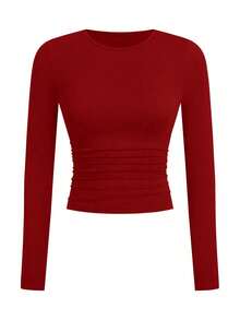 AiTyi 女士上衣，修身休闲纯色时尚简约百搭 Y2K 风格，适合毕业典礼、狂欢节、复活节、音乐节、母亲节、春夏等场合。 - 酒紅色 - 查看 5