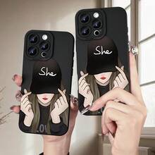 Estuche para teléfono móvil con patrón de chica creativa, ideal para iPhone 16/15/14/13/12/11/XS/XR/X/7/8 Plus/Pro/Max/Mini - Diseño creativo y a la moda adecuado tanto para hombres como para mujeres, un regalo para amigos, familia, novio, novia - Negro - Ver 8