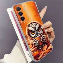 Funda de Teléfono de Búho con Hojas que Cae para Samsung Galaxy A02 A03S A04 A05S A06 A13 A14 A15 A16 5G A21S A22 A23 A24 A25 A26 A32 A34 A35 A36 A50 A52 A53 A54 A55 A56 A73 S21 Ultra S22 Plus S23+ S24 FE S25 Funda de TPU Suave Versátil y Duradera, Transparente y Protectora - Colores mixtos - Ver 3