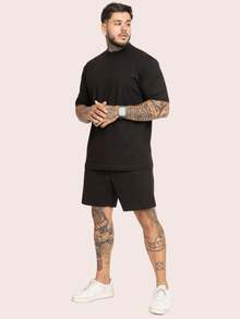 KIT 2 Set Of Stylish Men's T-Shirt Shorts Foreign Blogger Outfit Summer End Of Year Christmas Premium Style - 黑色和關閉 - 查看 5