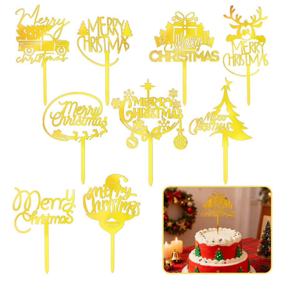 Decoración para tarta de Navidad 2026 "Feliz Navidad" en fuente cursiva, suministros de decoración para fiestas con tema navideño