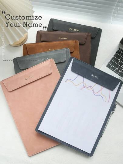 Customized Retro Name Magnetic File Folder, Personalized Engraved Gold Letter Combination A4 File Folder With Pen Holder, Can Be Used As Business Meeting File Folder, File Storage Box, Notebook Organizer, Great Gift For Teachers And Fathers