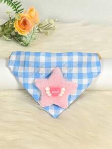 1pc 3D Little Yellow Duck & Blue/White Plaid Pet Bandana, Suitable For Small Dogs And Cats - Multicolor - View 8