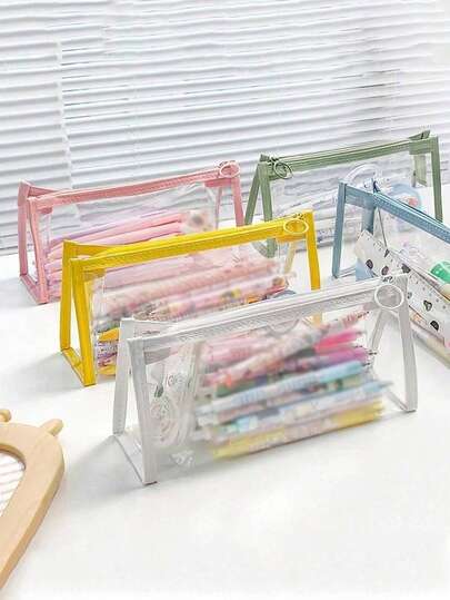 1pc Minimalist Transparent Pencil Case, Large Capacity Student Stationery Bag, Korean Fashion Pen Pouch, Suitable For Office, School, Bedroom, Can Be Used To Store And Organize Colored Pencils, Stationery, Cosmetics