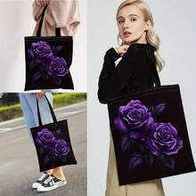 Women's Elegant Purple Print Handbag - Durable Polyester Fiber Open Shoulder Bag With Fixed Strap Design, Casual Fashion Style Daily Use, Suitable Floral Events And Festivals - Unique Pollen Lovers (Multiple Colors), High-Quality Craftsmanship - 時尚潮流 - 查看 2