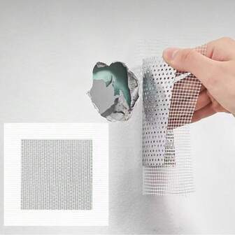 Kit de réparation de cloison sèche - Ensemble d'outils de réparation de trous avec treillis de fibre de verre auto-adhésif, grattoir et papier de verre pour murs, plafonds et plaques de plâtre - Disponible en plusieurs tailles (5/10/15/20 cm) - Lot de plusieurs patchs