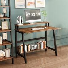 Computer Desk, Wooden Desk With Shelf And Monitor Stand, Computer Desk With Storage Space For Home Office, Office, Living Room, Brown - màu nâu - Xem 3