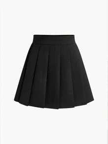 Keke Bloomly New Elegant Slim-Fit Mini Pleated Skirt, Featuring Fashionable, Minimalist, Vintage Design, Versatile For Daily Wear, Casual Outings, School Activities, Back-To-School Season, And Women's Valentine's Day - Black - View 6