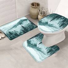 1/4 piezas Juego de cortina de ducha del bosque brumoso azul y verde, cortina de baño con paisaje de montaña, juego de cortina de baño decorativa impermeable con escenario de árboles de pino rústicos y naturales (con ganchos) - verde claro - Ver 6
