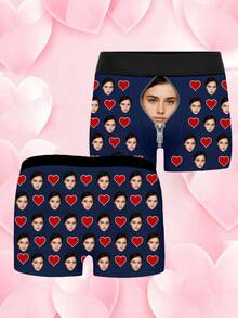 1-Piece Custom Boxers With Faces For Boyfriends, Husbands, Dads, Custom Underwear With Photos, Pictures Boxers, Photos Boxers, Personalized Gifts. - Blue - View 4