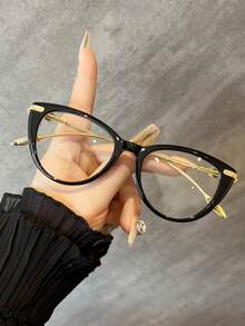 1 chiếc kính gọng mắt mèo bằng kim loại, bản lề lò xo bằng thép không gỉ, thiết kế nghệ thuật tối giản, kính mắt nữ thường ngày - Trong sáng - Xem 14