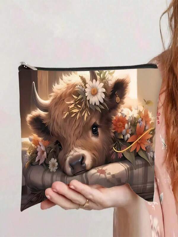 Encantadora bolsa de cosméticos de vaca de las tierras altas, bolsa de maquillaje impermeable de poliéster unisex, linda bolsa de cosméticos de vaca de las tierras altas, bolsa de aseo con cremallera, bolsa para guardar lápices labiales, estuche de papelería para estudiantes, regalos de Navidad, bolsa, viaje, regalos para mujeres, neceser de mujer, artículo de viaje esencial, bolsa, embrague / bolso pequeño, neceser, organizador de maquillaje, organizador de maquillaje, bolsa, soporte para brochas, mini bolsa, bolsa de gran capacidad