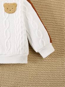 2pcs Baby Boy 0-3 Years Embossed Contrast Bear Print Long Sleeve Top And Pants Set - White - View 5