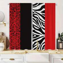 2PC Curtains 28x40 Inch(71*101cm) Bold Printed Curtains Vibrant Red & Black Leopard Zebra & Solid Color Designs For Living Room Bedroom Blackout Curtains Polyester Fabric Rod Pocket Style Machine Washable Stylish Home Decor Curtain Panel Curtains Rod Not Included - đầy màu sắc - Xem 2