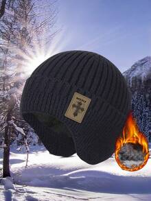 Thickened Knitted Beanie Hat With Thermal Lined , Fashion Winter Ear Warmer,Summer,Beach,Holiday - US Ink - View 12