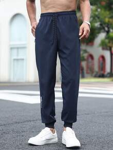 大码男士宽松休闲运动裤，显瘦效果，春季新品 - 藏蓝色 - 查看 3