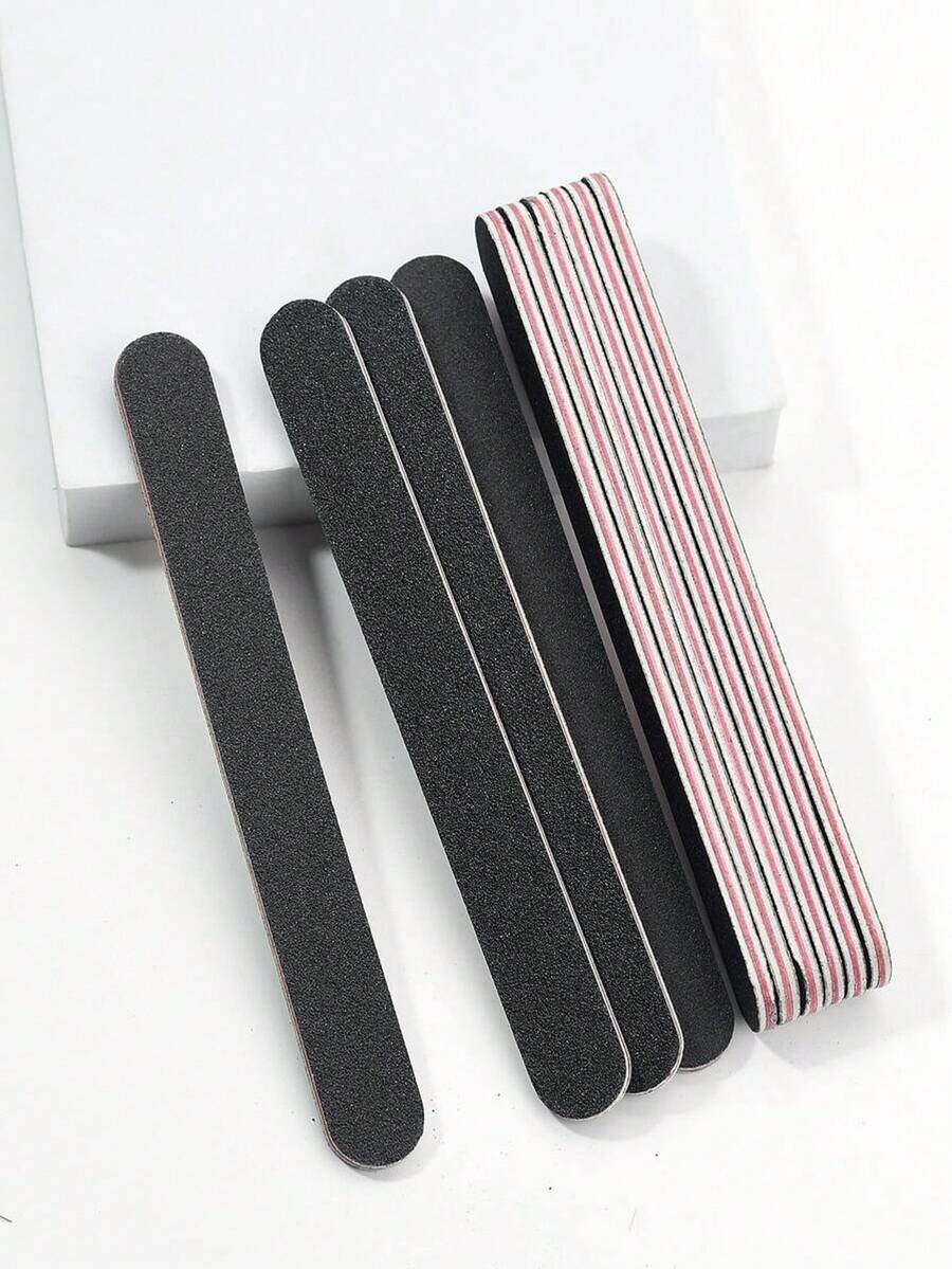 10pcs Natural Nail File - 100/180 Grit Sandpaper Nail Files, Professional Nail File And Buffing Block Set - Professional Gel Nail File, Black Nail Buffing Block Nail File Set - Black - View 1