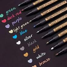 10支金属马克笔 - 混合颜色，防水，中号笔尖，适用于塑料表面，成人绘画 - 树脂模具防墨，贺卡，邀请函，工艺品，美术用品，适合涂鸦，绘画艺术，工艺品，圣诞节和复活节礼物，以及返校用品。 - 彩色 - 查看 3