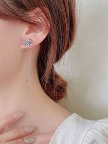 Nooxian 1 Paar Damen Silber Metall Schleife Quasten Ohrringe, Schmetterling Schmuck Geschenk