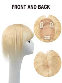 8*12 Inch Women Straight Bleached Blonde Clip-In Hair Extensions, Natural Looking Basic Hair Piece, Suitable For All Brown Hair Bangs, Can Modify Face Shape - S613 - 查看 6