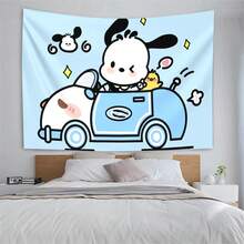 Sanrio 1 pièce Tapisserie imprimée de personnage kawaii - Grande, suspension murale vibrante avec design Hello chat & Friends, fond rose avec cupcakes et cœurs, parfait pour la décoration de la chambre, du salon ou de la chambre d'étudiant, plusieurs tailles disponibles, décoration de fête d'anniversaire, cadeau parfait