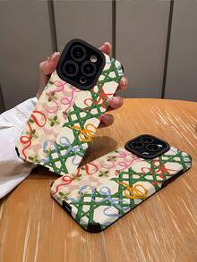 1pc Minimalist Retro Dual-Tone Bow Textured Pattern Vertical Striped Elegant Faux Leather Shockproof Anti-Fingerprint Phone Case, Suitable As Birthday, Holiday Gift For Friends, Family, Couples, Compatible With Apple And Models - Multicolor - View 2