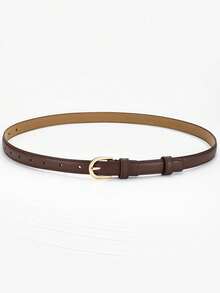Women's Thin Minimalist Brown Belt, Fashion Accessory Suitable For Dresses, Jeans, Waist Cinching - Chocolate Brown - View 1
