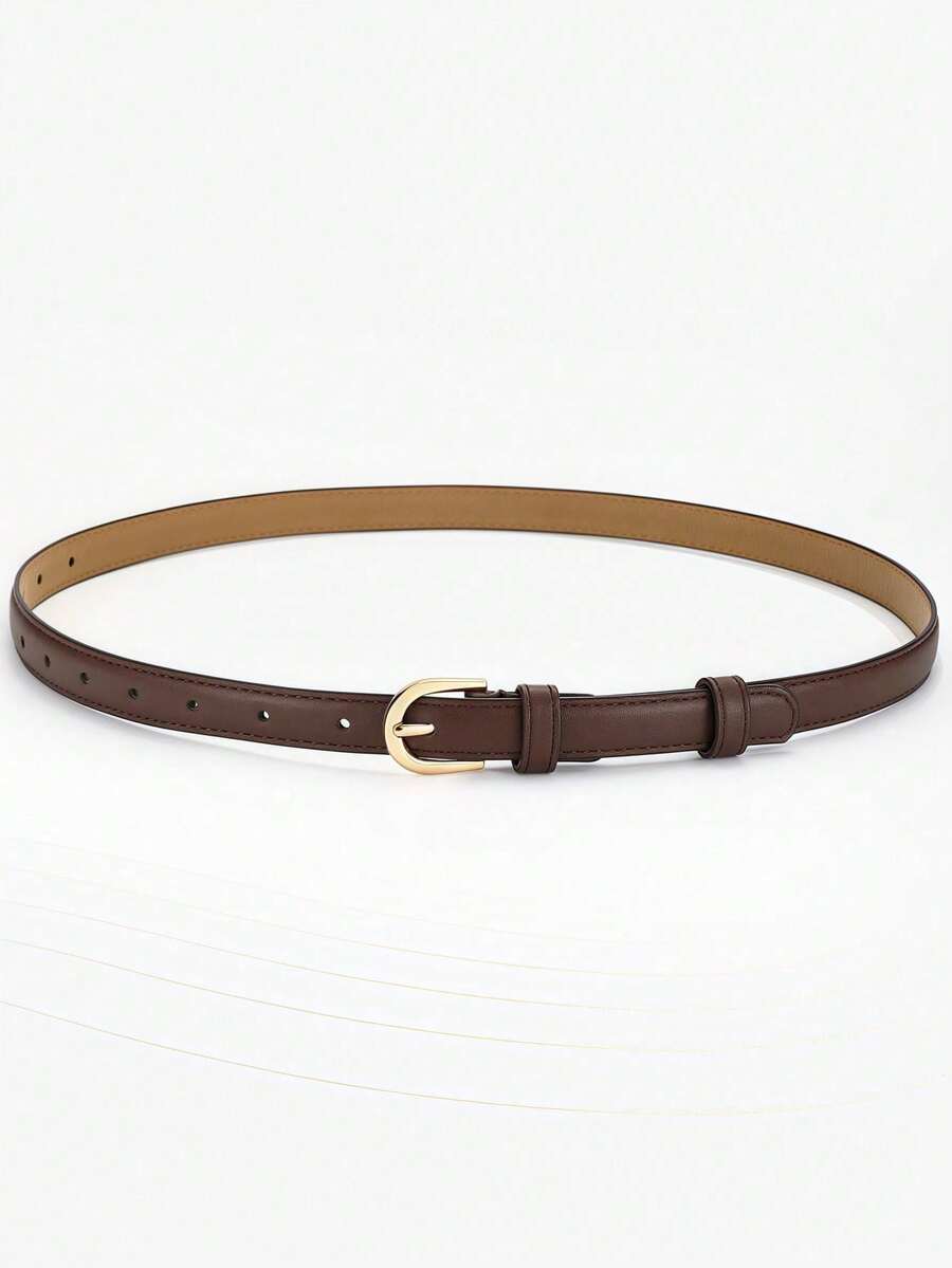 Women's Thin Minimalist Brown Belt, Fashion Accessory Suitable For Dresses, Jeans, Waist Cinching - Chocolate Brown - View 1