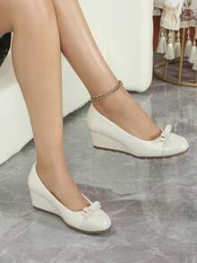 Women's Fashion Wedge Heel Soft Comfortable Slip-On High Heels - Beige - View 2