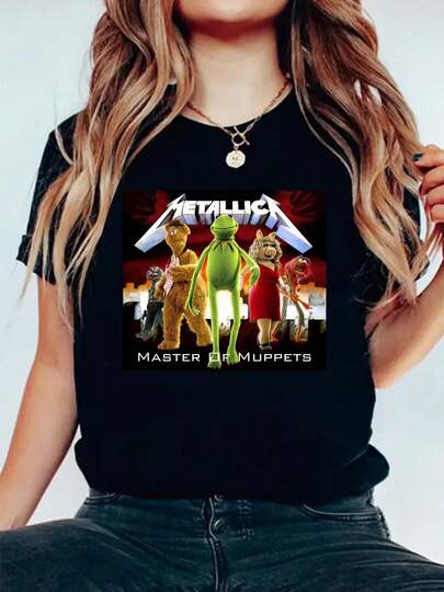 100% Cotton Master Of Muppets Parody Metallica Design Round Neck Short Sleeve T-Shirt Women's Men's Graphic Tee