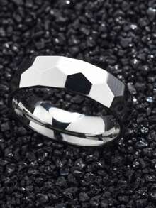 1pc Asymmetrical Matte Textured Diamond Stainless Steel Ring, Suitable For Men's Daily Wear And Gift