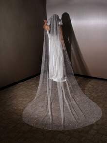 1 件 3 米长星光新娘头纱，适合婚礼仪式、婚纱摄影、登记，带梳子 - 直白色 - 查看 4