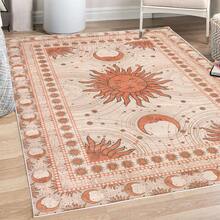 Retro Mid Century Abstract Pattern Rug On Ivory Background, Dark Orange And Reseda Green, 4' X 5' 5", Ideal For Bedroom, Dorm And Living Room - Burnt Sienna - View 3