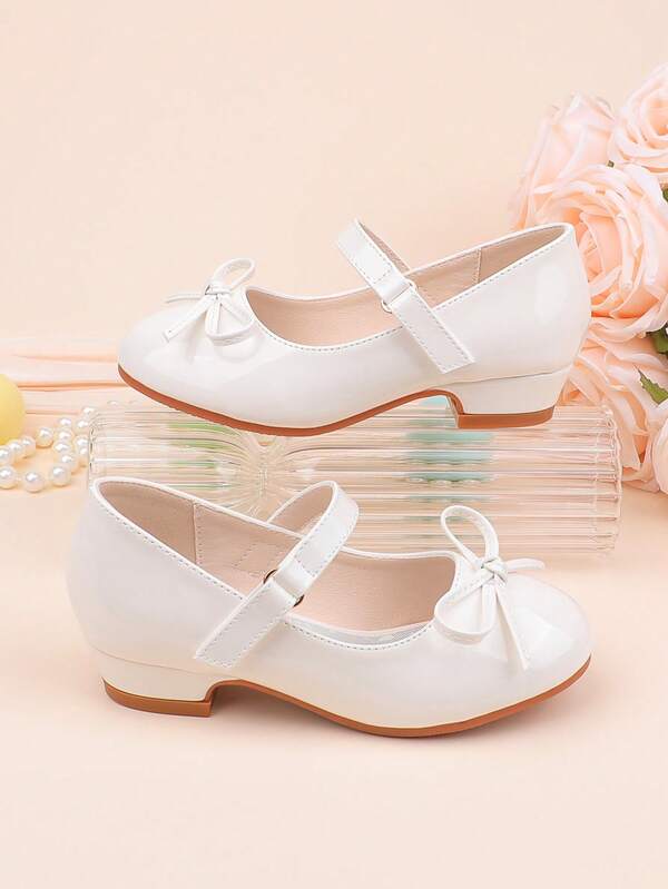 Girls' Fashion White Simple Bow Decor Formal Dress Shoes, Suitable For Occasions Like Weddings, Parties, Performances, Dances, Suitable For Toddlers, Little Girls, And Big Girls