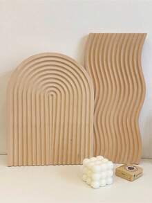 1pc/2pcs Bohemian Wooden Rainbow Arch Decor Set, Multi-Functional Wall Rack & Vanity Decor, Creative Asymmetrical Wooden Tray Decor, Tabletop Incense Holder, Rustic Wooden Tray Decor, Suitable For Living Room & Bedroom - Apricot - View 2