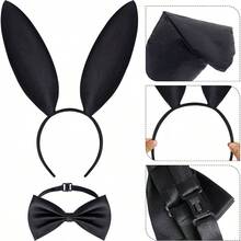 Bunny Costume Set Women Rabbit Ears Headband Fishnet Gloves Bow Tie And Tail Easter Party Costume Accessories - màu đen - Xem 4