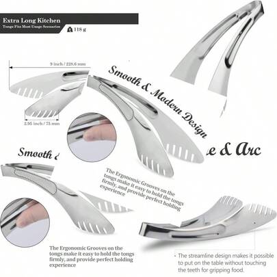 9Inch Salad Serving Tongs 18/8 Stainl Steel Kitchen Cooking Tongs For Pasta Noodles BBQ Buffet Dishwasher