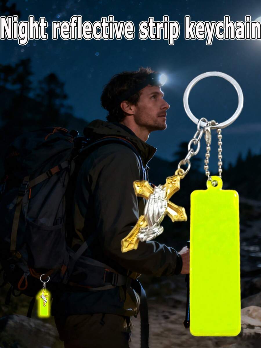 Combo de tira reflectante + llavero de cruz, colgante/dije de mochila de moda, adecuado para deportes al aire libre, accesorio de llavero DIY