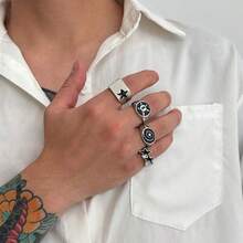 4 pièces/set Ensemble de bagues d'homme pentagramme - Argent - Voir 2