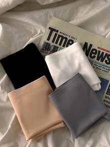 4pcs Women's Mid-Waist Comfortable Seamless Silk Blend Shorts, Anti-Chafing Slip Shorts For Summer - Multicolor - View 4