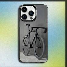 Mountain Bicycle Bike Phone Case Cover Compatible With  16, 15, 14, 13, 12, 11, Mini, Pro, E, MAX Gray Matte Silicone Black Cover, Cover Compatible With  17 Case,  17 Pro Case,  17 Pro Max Case