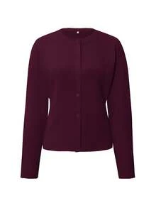 Live To Mo Fspring Break Outfits Brown Top Cardigan With Long Sleeves And Buttons, Casual Y2K Style. Perfect For Valentine's Day, Going Out Tops Women And Daily Wear. - Purple - View 3