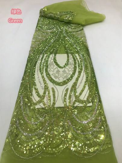 5yard/1yard African Heavy Beaded Lace Fabric High Quality Blue Beads Sequins High-End Luxury French Tulle Bead Lace For Wedding Party Fabric 2026