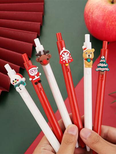 1/6pcs Christmas Theme Gel Ink Ballpoint Pens - Decorative Seasonal Rollerball Pens With Holiday Ornaments - White, Feather-Free, Suitable For Ages 14+ - Great For Office, School Supplies And Teacher Gifts